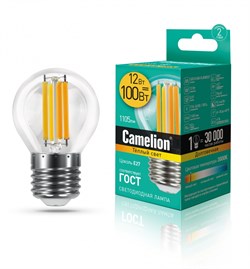 Светодиодная лампа E27 12W 3000К (теплый свет) Camelion LED12-G45-FL/830/E27 (13714) - фото 2523229
