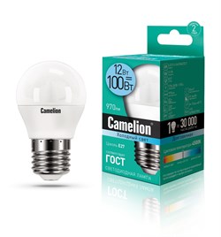 Светодиодная лампа E27 12W 4500К (холодный свет) Camelion LED12-G45/845/E27 (13696) - фото 2523246
