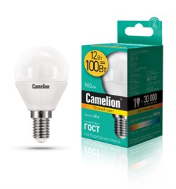 Светодиодная лампа E14 12W 3000К (теплый свет) Camelion LED12-G45/830/E14 (13693) - фото 2523249