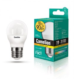 Светодиодная лампа E27 10W 3000К (теплый свет) Camelion LED10-G45/830/E27 (13566) - фото 2523277