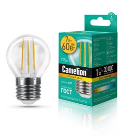 Светодиодная лампа E27 7W 3000К (теплый свет) Camelion LED7-G45-FL/830/E27 (13457) - фото 2523294