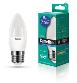 Светодиодная лампа E27 8W 6500К (дневной свет) Camelion LED8-С35/865/E27 (13372) - фото 2523299