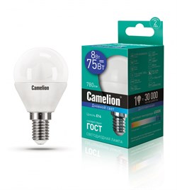 Светодиодная лампа E14 8W 6500К (дневной свет) Camelion LED8-G45/865/E14 (13371) - фото 2523300