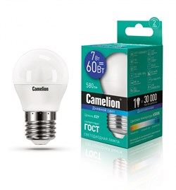 Светодиодная лампа E14 7W 6500К (дневной свет) Camelion LED7-G45/865/E27 (12647) - фото 2523328