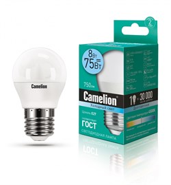 Светодиодная лампа E27 8W 4500К (белый) G45 Camelion LED8-G45/845/E27 (12394) - фото 2523330