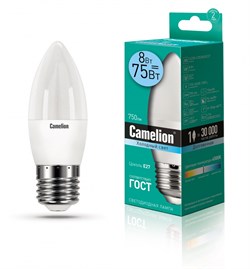 Светодиодная лампа E27 8W 4500К (белый) C35 Camelion LED8-C35/845/E27 (12390) - фото 2523334