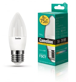 Светодиодная лампа E27 8W 3000К (теплый) C35 Camelion LED8-C35/830/E27 (12389) - фото 2523335