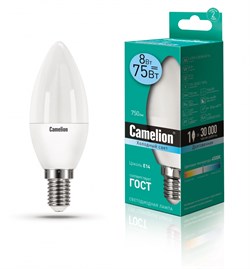 Светодиодная лампа E14 8W 4500К (белый) C35 Camelion LED8-C35/845/E14 (12386) - фото 2523338