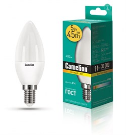 Светодиодная лампа E14 5W 3000К (теплый) C35 Camelion LED5-C35/830/E14 (12031) - фото 2523358