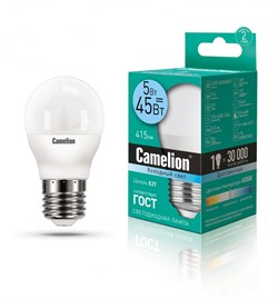 Светодиодная лампа E27 5W 4500К (белый) G45 Camelion LED5-G45/845/E27 (12030) - фото 2523359
