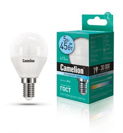 Светодиодная лампа E14 5W 4500К (белый) G45 Camelion LED5-G45/845/E14 (12029) - фото 2523360