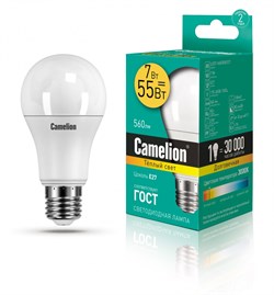 Светодиодная лампа E27 7W 3000К (теплый) A60 Camelion LED7-A60/830/E27 (11253) - фото 2523379