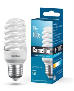 Энергосберегающая лампа E27 20W 6400К (холодный) T2 Camelion LH20-FS-T2-M/864/E27 (10609) - фото 2523383