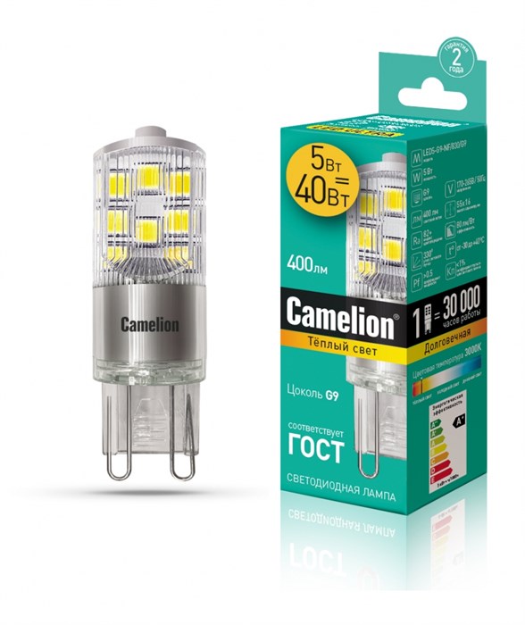 Светодиодная лампа G9 5W 3000K (теплый свет) Camelion LED5-G9-NF/830/G9 (13704) - фото 2781352