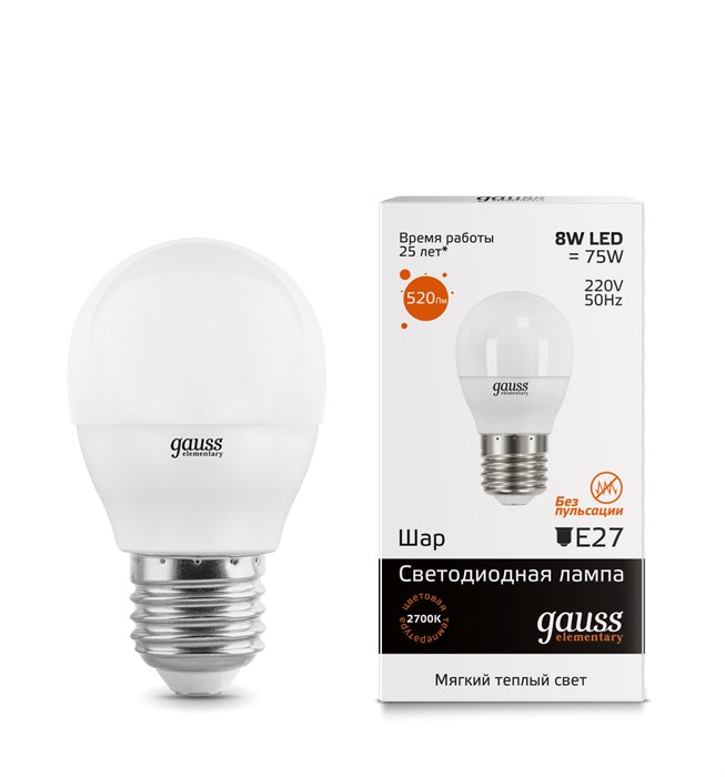 Лампа Gauss LED Elementary Globe 8W E27 3000K (53218) - фото 2919300