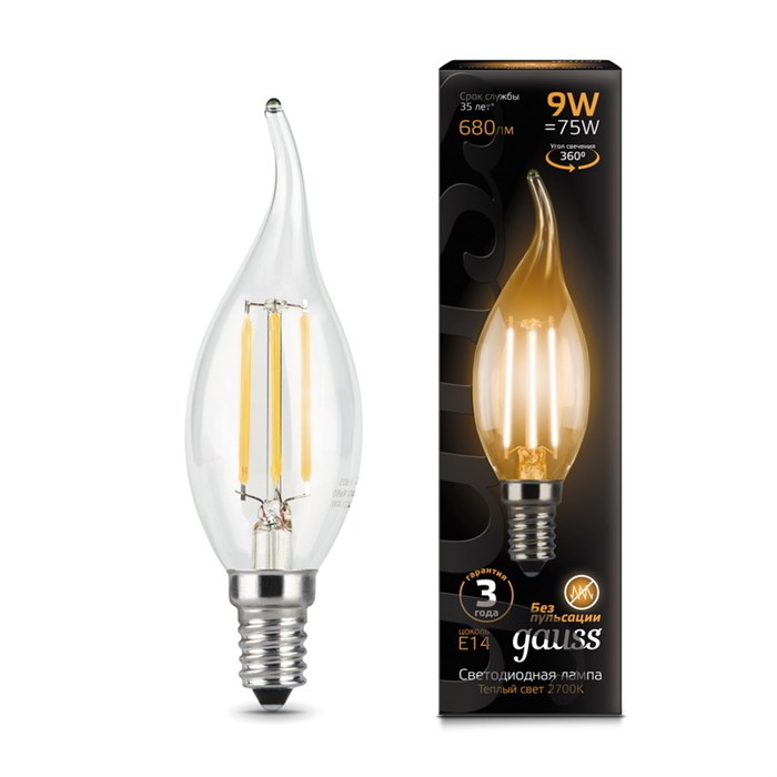 Лампа Gauss LED Filament Candle tailed E14 9W 2700K 1/10/50 104801109