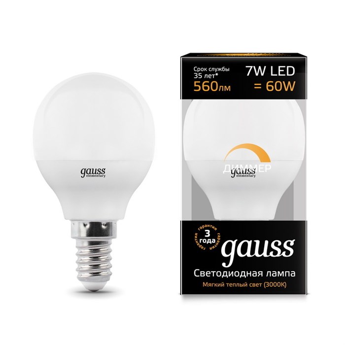 Лампа Gauss LED Globe-dim E14 7W 3000К диммируемая 105101107-D - фото 2919647