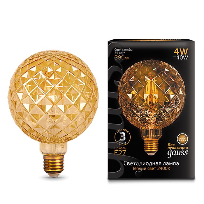 Лампа Gauss LED Filament G120 Сarat E27 4W Golden 380lm 2400K 1/20 105802004 - фото 2920536