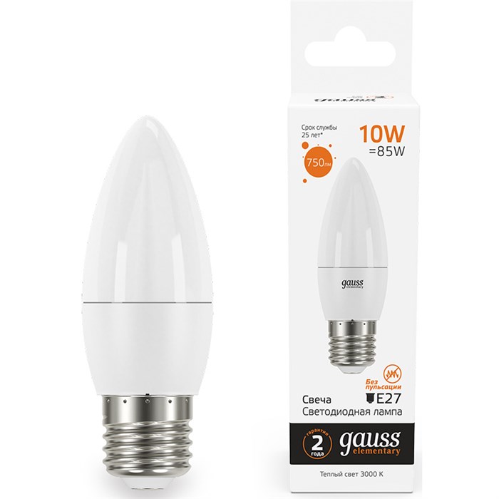 Лампа Gauss LED Elementary Candle 10W  3000K E27  1/10/100 (30210) - фото 2921351