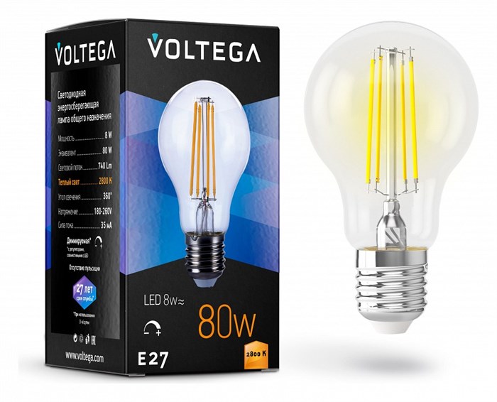 Лампа светодиодная Voltega General Purpose Bulb E27 8Вт 2800K 5489 - фото 3109948