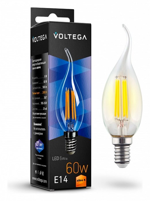 Лампа светодиодная Voltega Crystal E14 6Вт 2800K 7017 - фото 3109950