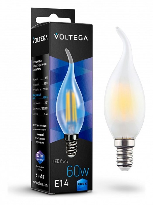 Лампа светодиодная Voltega Crystal E14 6Вт 4000K 7026 - фото 3109955