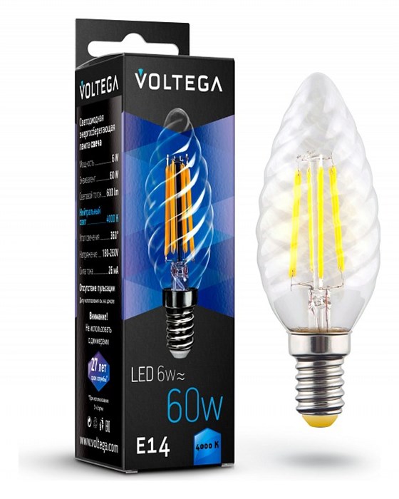 Лампа светодиодная Voltega Crystal E14 6Вт 4000K 7028 - фото 3109956