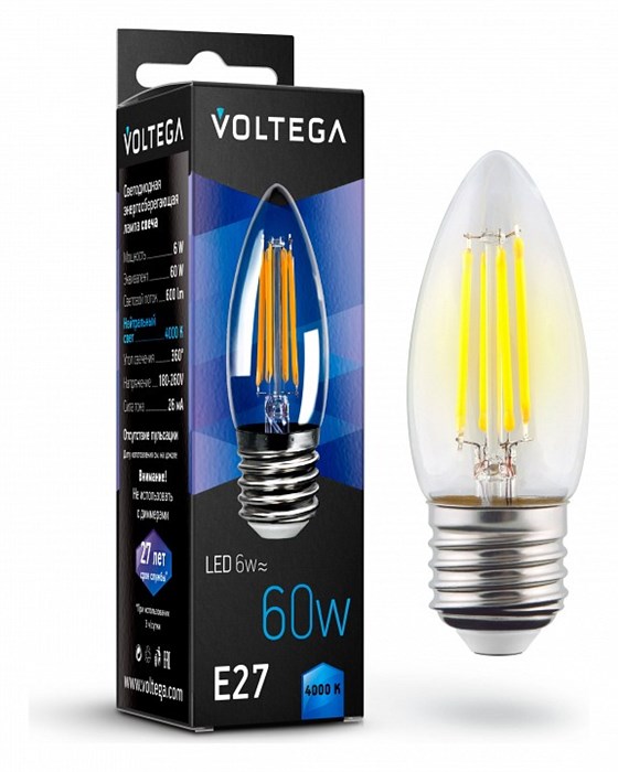 Лампа светодиодная Voltega Crystal E27 6Вт 4000K VG10-C1E27cold6W-F - фото 3109957