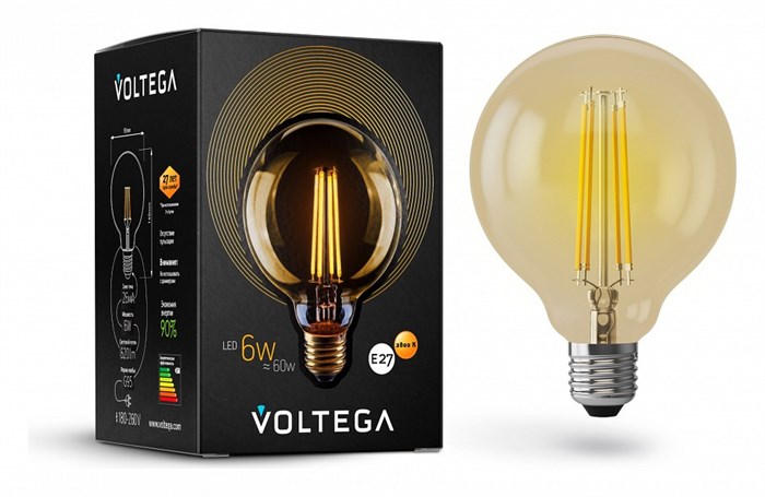 Лампа светодиодная Voltega Globe E27 6Вт 2800K 7084 - фото 3109962
