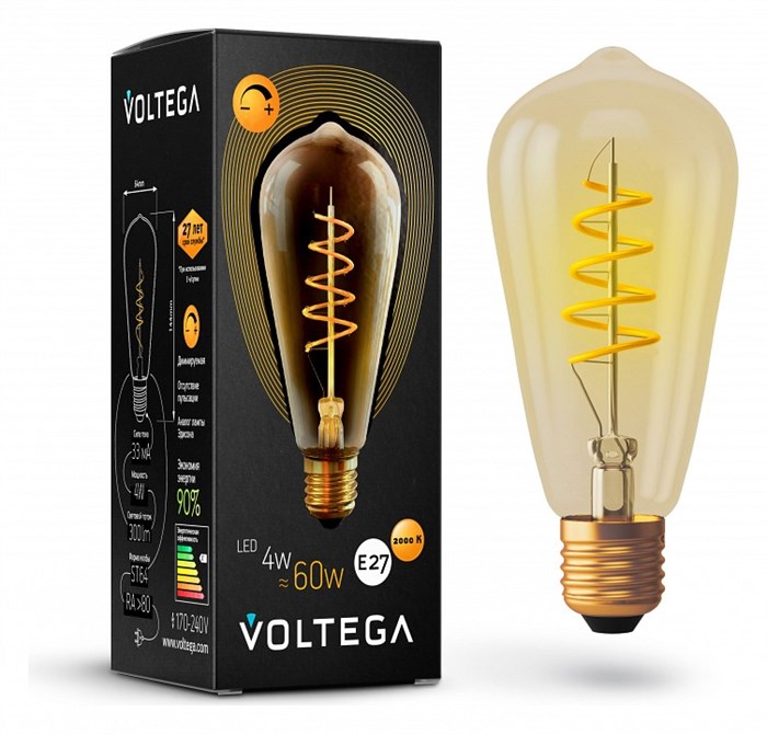 Лампа светодиодная Voltega ST64 E27 4Вт 2000K 7077 - фото 3109964