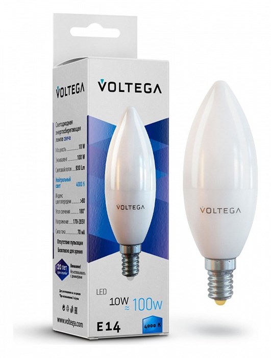 Лампа светодиодная Voltega Simple E14 10Вт 4000K 7065 - фото 3109970