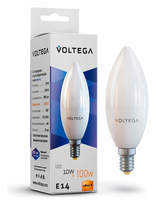 Лампа светодиодная Voltega Simple E14 10Вт 2800K 7064 - фото 3109972