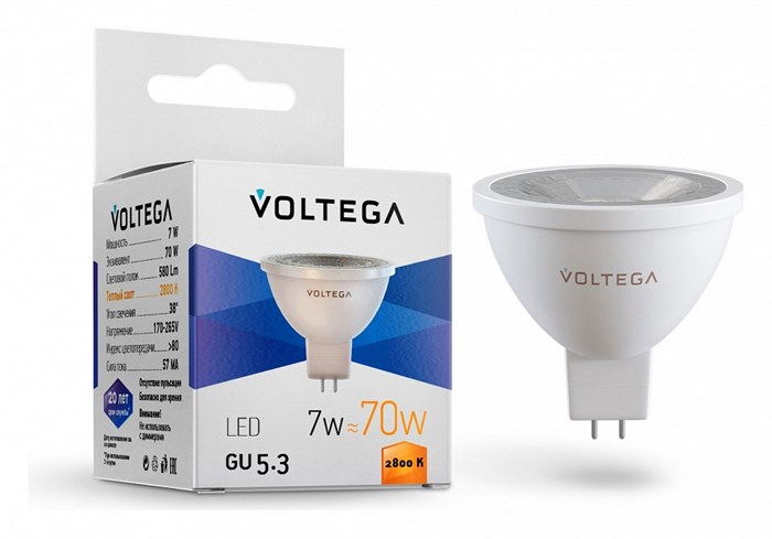 Лампа светодиодная Voltega Simple GU5.3 7Вт 2800K 7062 - фото 3109977