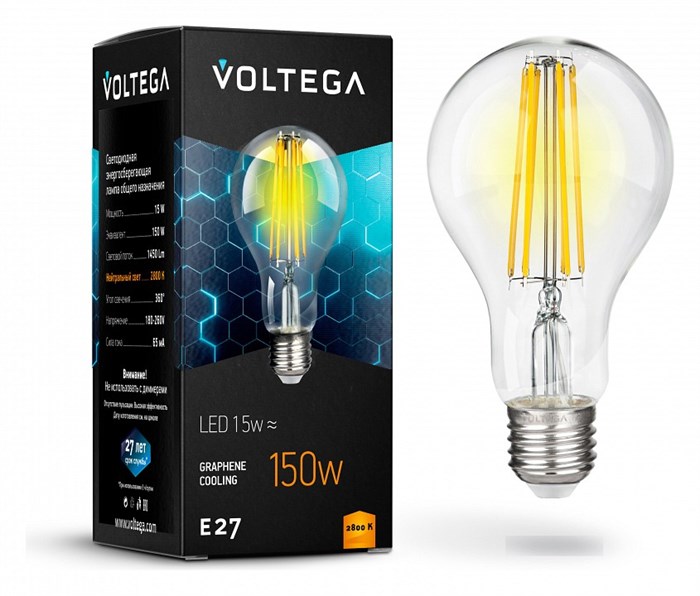 Лампа светодиодная Voltega Crystal E27 15Вт 2800K 7104 - фото 3109994