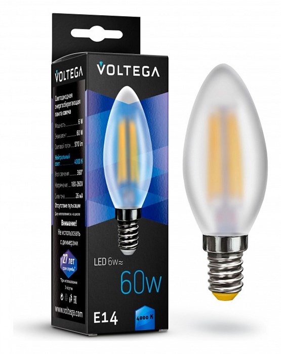 Лампа светодиодная Voltega Candle E14 6Вт 4000K 7045 - фото 3109996