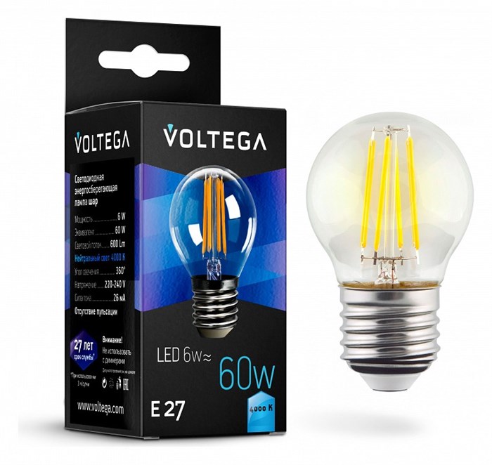 Лампа светодиодная Voltega Crystal E27 6Вт 4000K 7024 - фото 3109999
