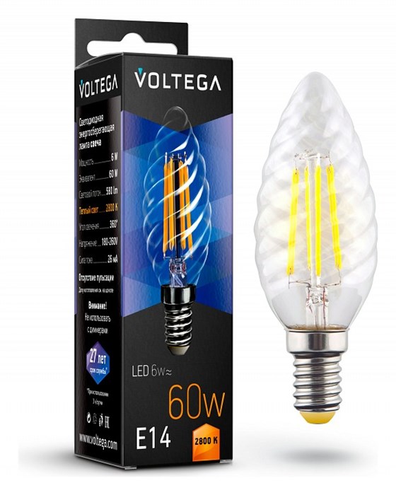 Лампа светодиодная Voltega Crystal E14 6Вт 2800K 7027 - фото 3180355