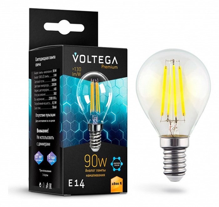 Лампа светодиодная Voltega Premium E14 7Вт 2800K 7136 - фото 3180365