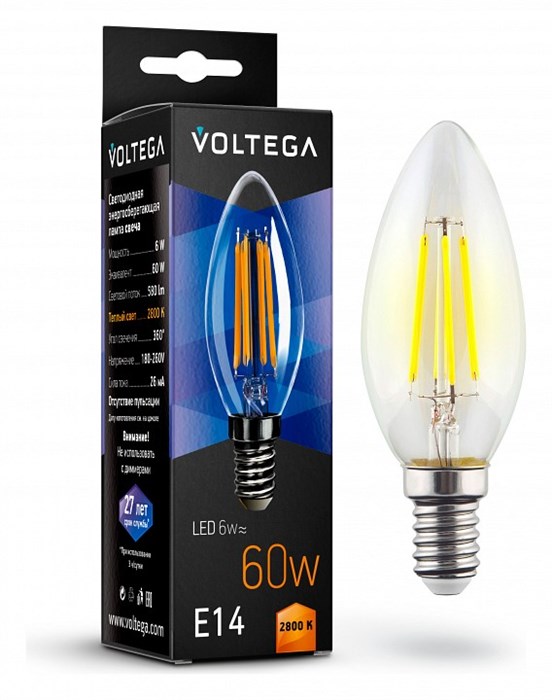 Лампа светодиодная Voltega Crystal E14 6Вт 2800K 7019 - фото 3323290