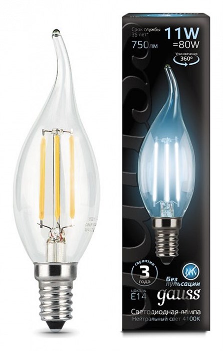 Лампа светодиодная Gauss LED Filament E14 11Вт 4100K 104801211 - фото 3370229