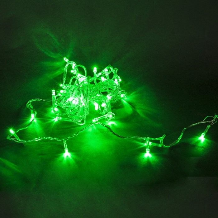 A-019 LED GN гирлянда светодиодная 5м, прозрачный провод - фото 3685932