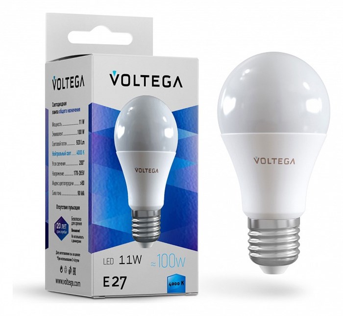 Лампа светодиодная Voltega Simple E27 11Вт 4000K 5738 - фото 3951237