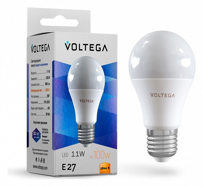 Лампа светодиодная Voltega Simple E27 11Вт 2800K 5737 - фото 3951238