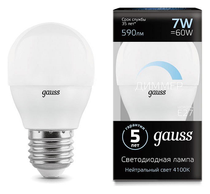 Лампа светодиодная Gauss LED Globe-dim E27 7Вт 4100K 105102207-D - фото 4641022