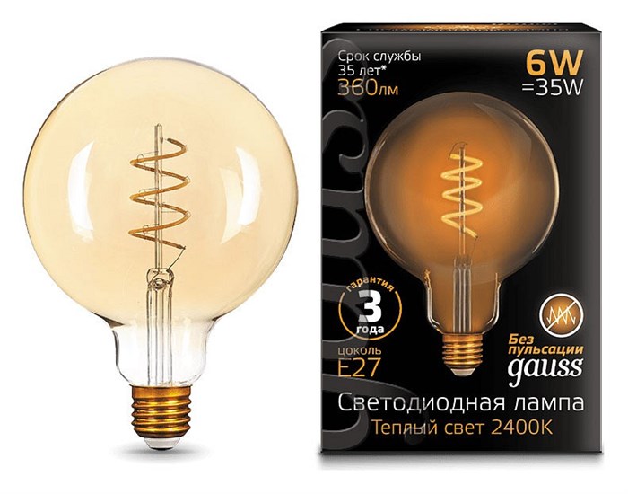 Лампа светодиодная Gauss LED Filament Flexible E27 6Вт 2400K 158802008 - фото 4641132