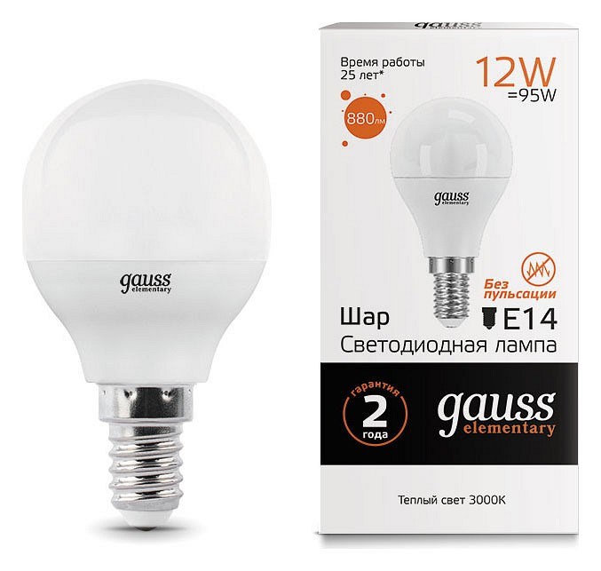 Лампа светодиодная Gauss LED Elementary E14 12Вт 3000K 53112 - фото 4641148