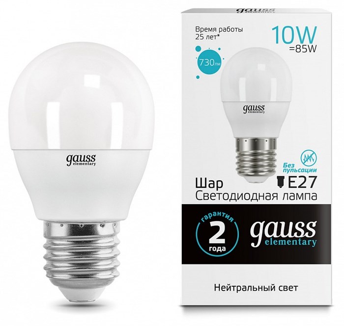 Лампа светодиодная Gauss LED Elementary Globe E27 10Вт 4100K 53220 - фото 4641180