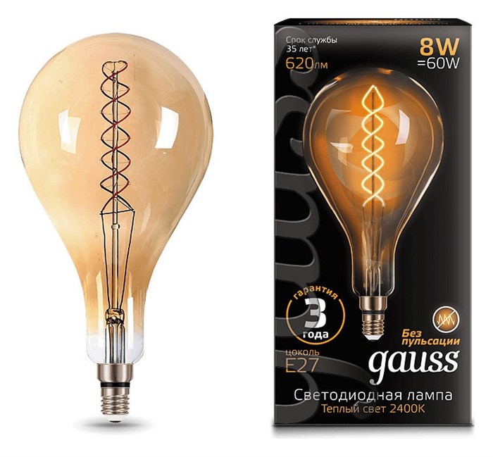 Лампа светодиодная Gauss LED Vintage Filament Flexible E27 8Вт 2400K 150802008 - фото 4641217