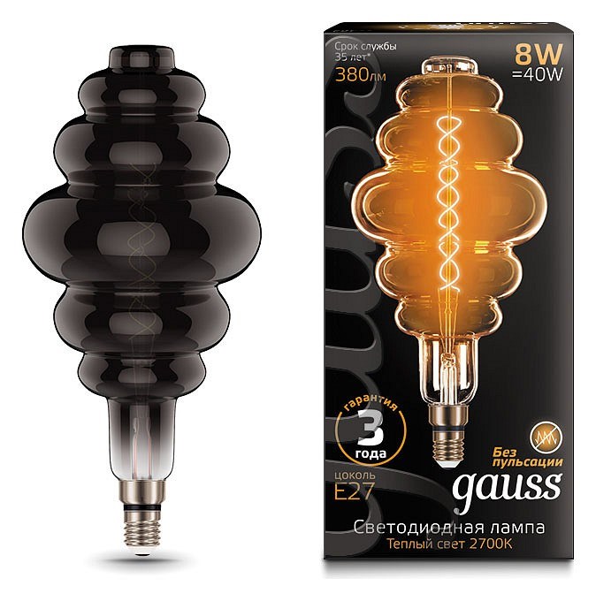 Лампа светодиодная Gauss LED Vintage Filament Flexible E27 8Вт 2700K 159802008 - фото 4641218