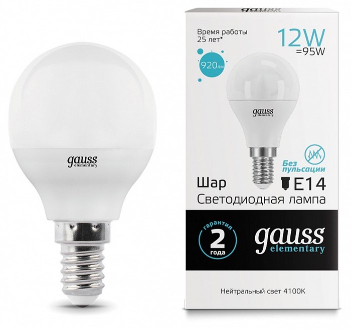 Лампа светодиодная Gauss LED Elementary E14 12Вт 4100K 53122 - фото 4641478